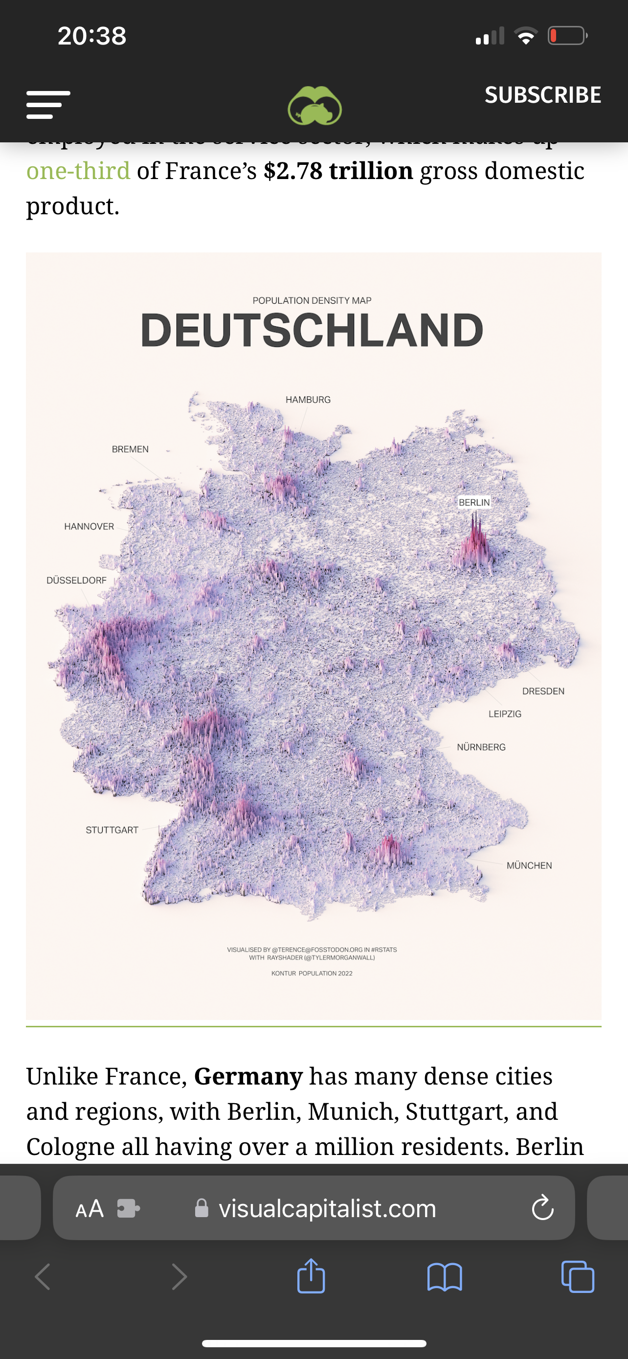 Bevölkerungsdichte in wunderschönen 3D Karten zusammengerendert